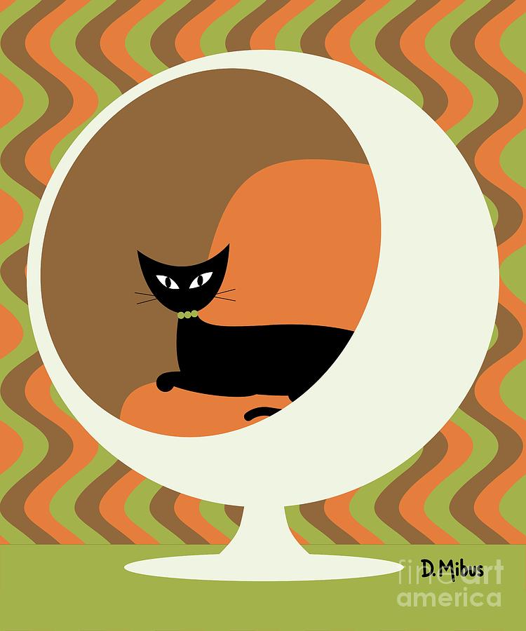 Groovy Ball Chair Orange Green Brown Digital Art by Donna Mibus