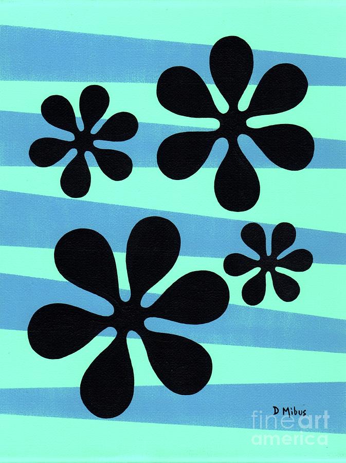 Groovy Flowers on Blue and Light Aqua Painting by Donna Mibus