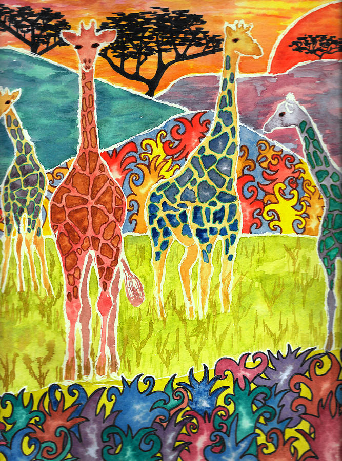 Groovy Giraffes Painting by Gemma Reece-Holloway