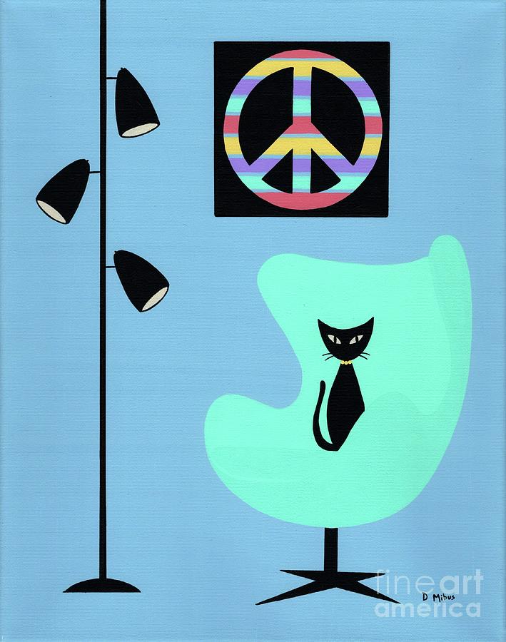 Groovy Peace Symbol with Black Cat Painting by Donna Mibus
