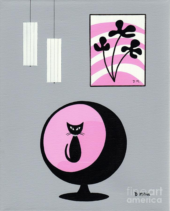 Groovy Pink and Gray Room with Mod Flowers Painting by Donna Mibus