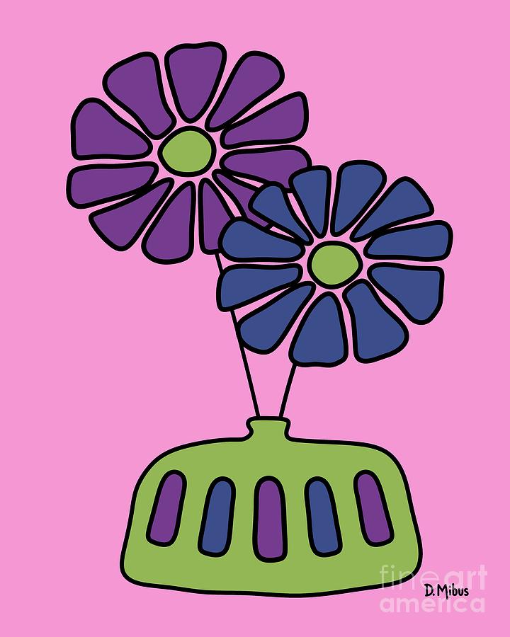 Groovy Purple and Blue FLowers on Pink Digital Art by Donna Mibus