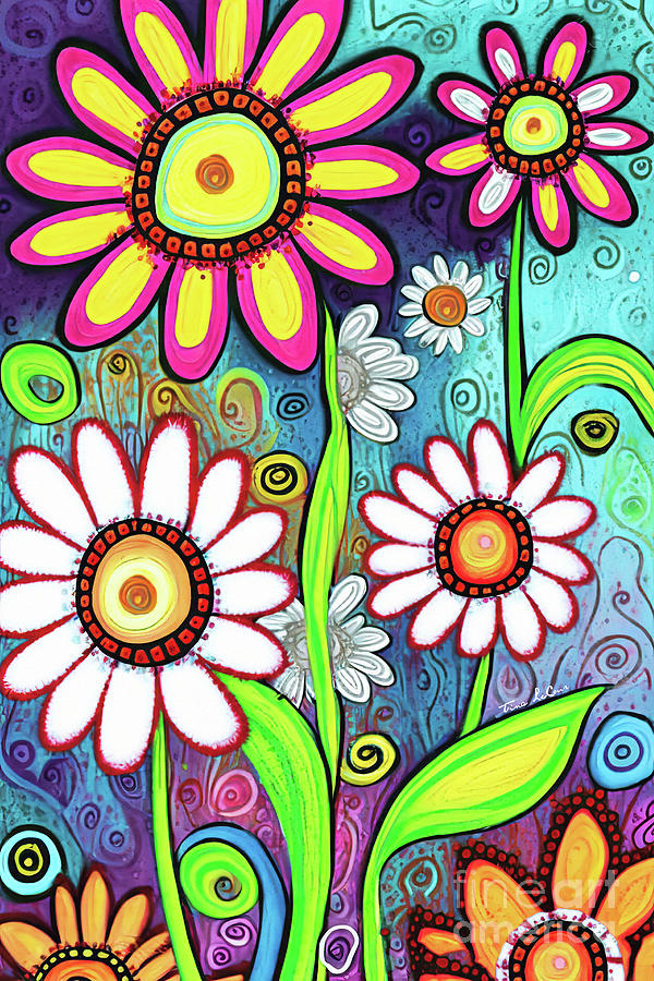Groovy Spring Daisy Flowers Painting by Tina LeCour