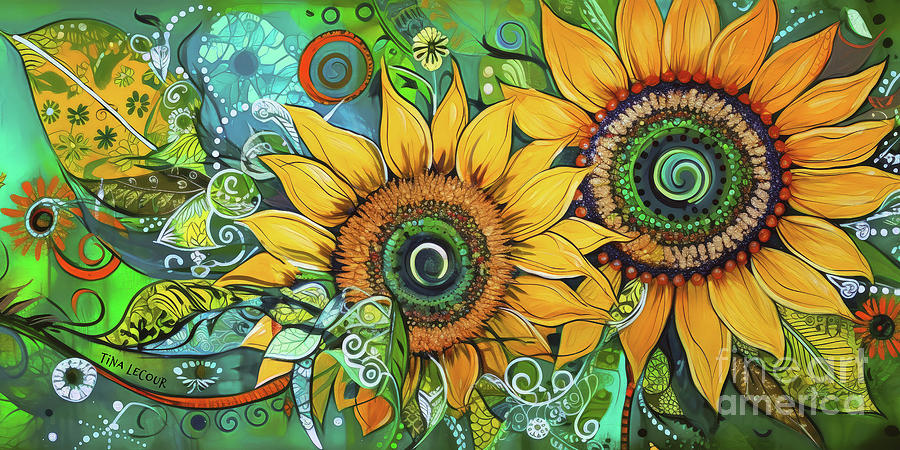 Groovy Sunflowers Painting by Tina LeCour