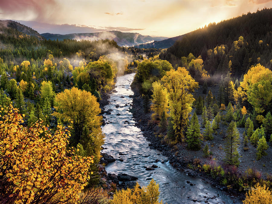 Nature Photograph - Gros Ventre River Autumn Sunrise Wyoming by Leland D Howard