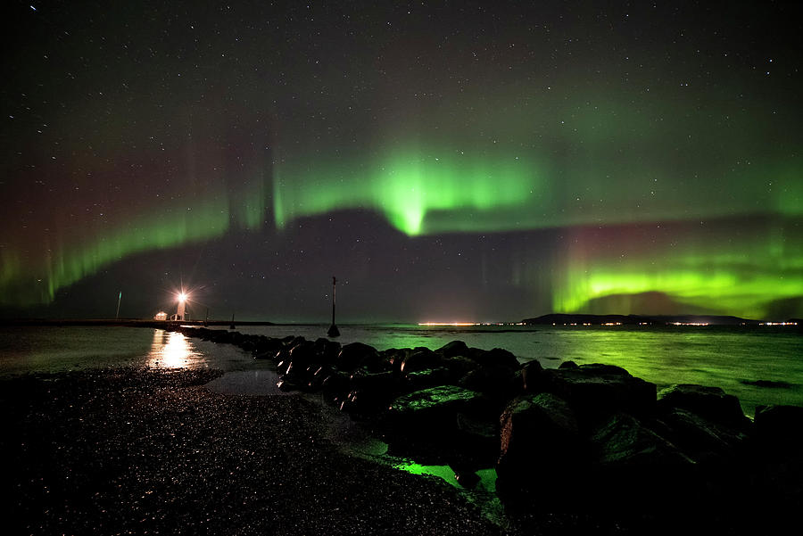 Grotta Lighthouse Stunning Northern Lights Reykjavik Iceland Photograph by Toby McGuire