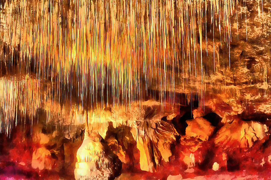 Grotte de Chorange with unique pointed stalactites Digital Art by Gina Koch