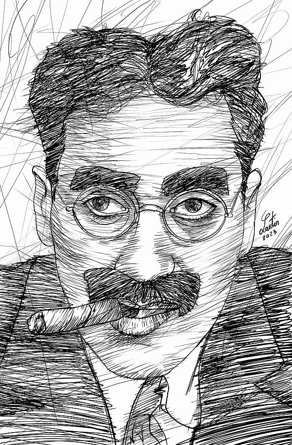 Groucho Marx Drawing - GROUCHO MARX ink portrait .2 by Fabrizio Cassetta