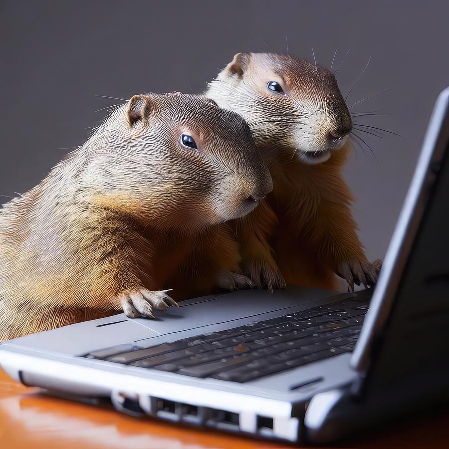 Groundhogs on a Laptop Digital Art by David Manlove