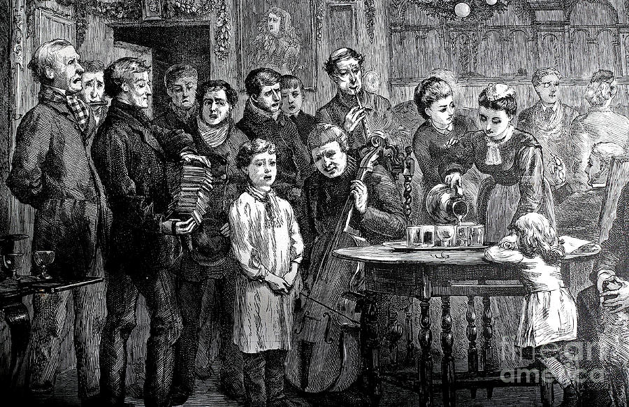 Group celebrating holiday with singing music vintage 1800s Digital Art by Pete Klinger