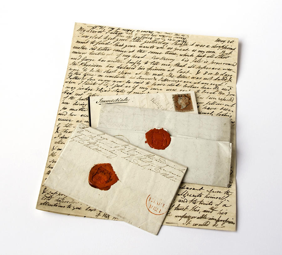 Group of 19th century letters about illness, worries and death Photograph by Whitemay