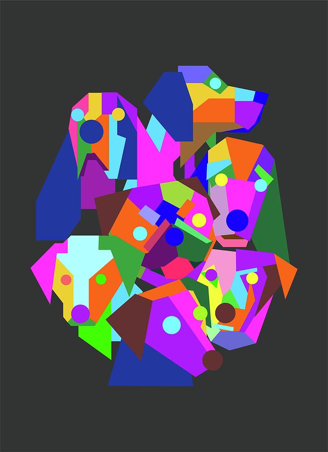 Group Of Dog Geometric Wpap Style Black Background Digital Art