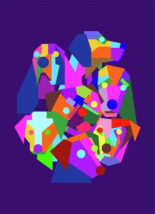 Group Of Dog Geometric Wpap Style Blue Background Digital Art