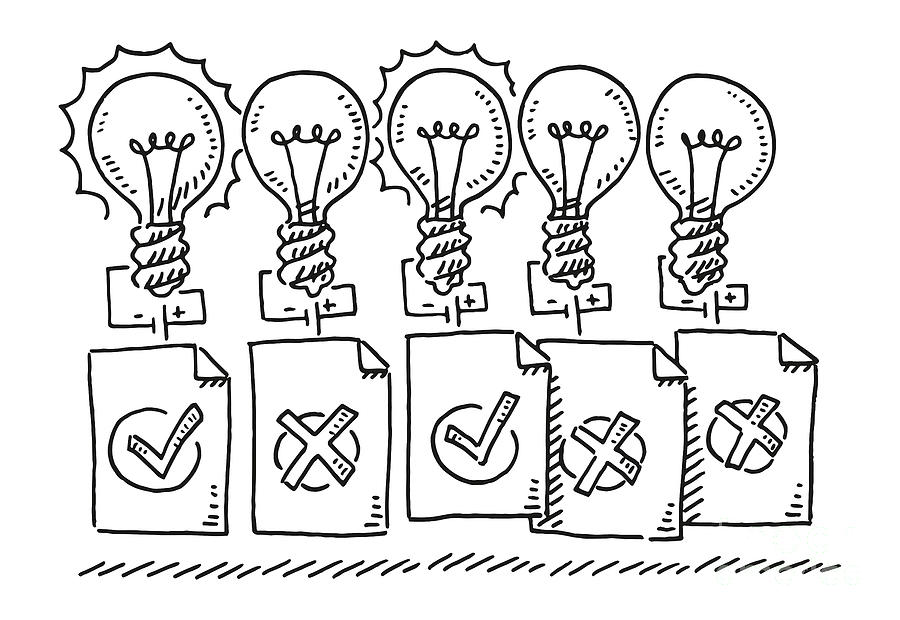 Black And White Drawing - Group Of Lightbulbs Function Test Drawing by Frank Ramspott