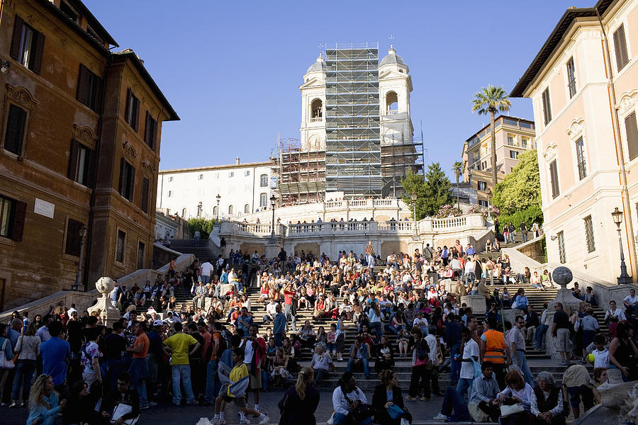 Group of people in front of a church, Trinita Dei Monti, Rome, Italy Photograph by Glowimages