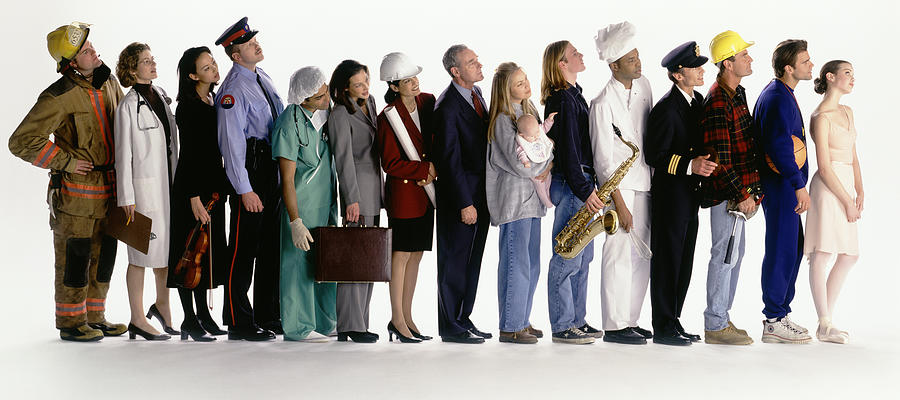Group of people in row with different occupations Photograph by Lwa