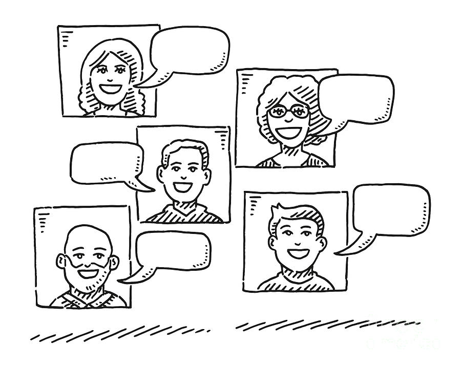 Group Of Portraits And Empty Speech Bubbles Drawing Drawing by Frank Ramspott