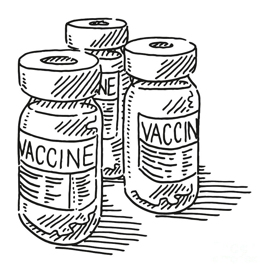 Group Of Three Bottles Of Vaccine Drawing Drawing by Frank Ramspott
