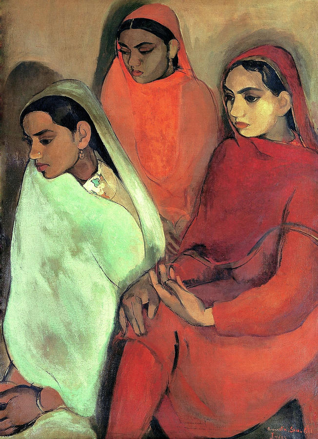 Indian Painting - Group of Three Girls - Digital Remastered Edition by Amrita Sher-Gil