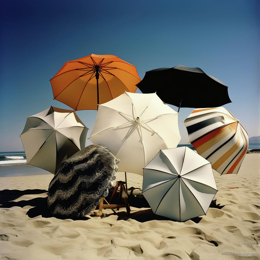 Group of Vintage Beach Umbrellas Digital Art by YoPedro