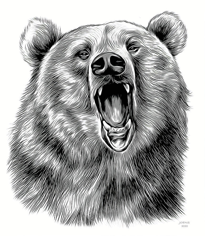 Growling Bear - ink Digital Art by Greg Joens