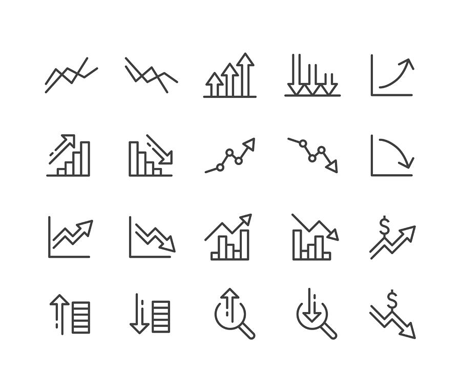 Growth and Decline Icons - Classic Line Series Drawing by -victor-