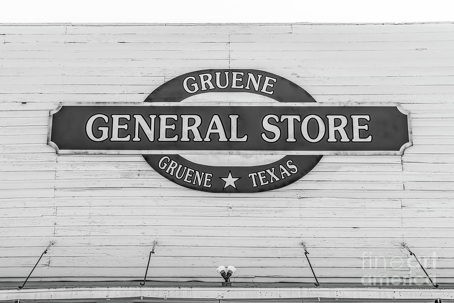 Black And White Photograph - Gruene General Store Sign BW by Bee Creek Photography - Tod and Cynthia