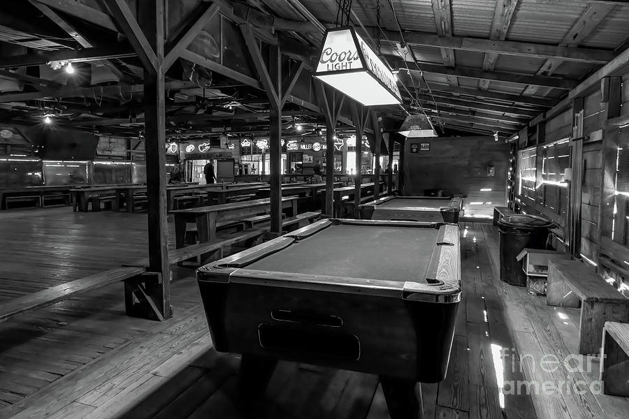 Beer Photograph - Gruene Hall Pool Tables B W  by Bee Creek Photography - Tod and Cynthia
