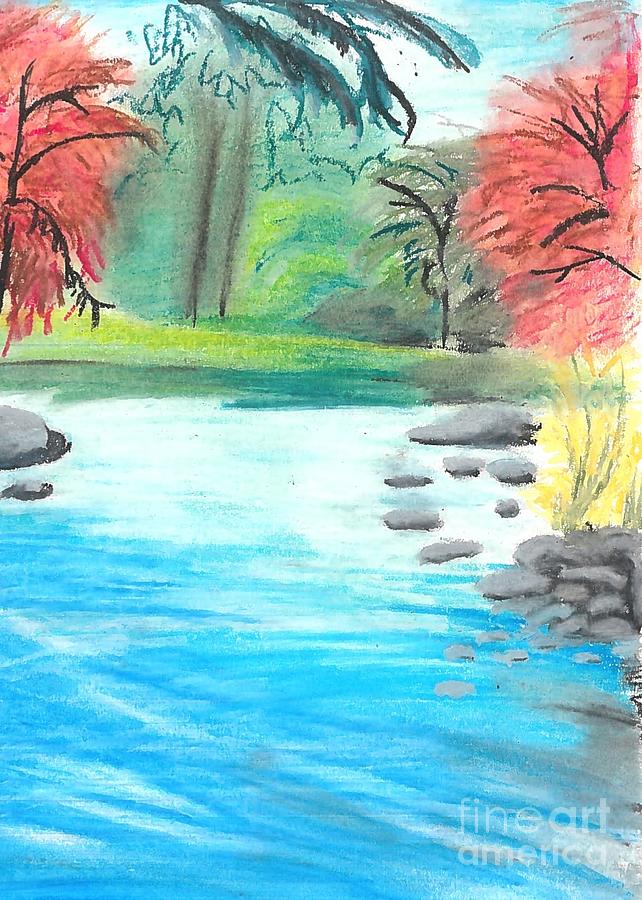 Gruene River Oil Pastel Drawing by Expressions By Stephanie