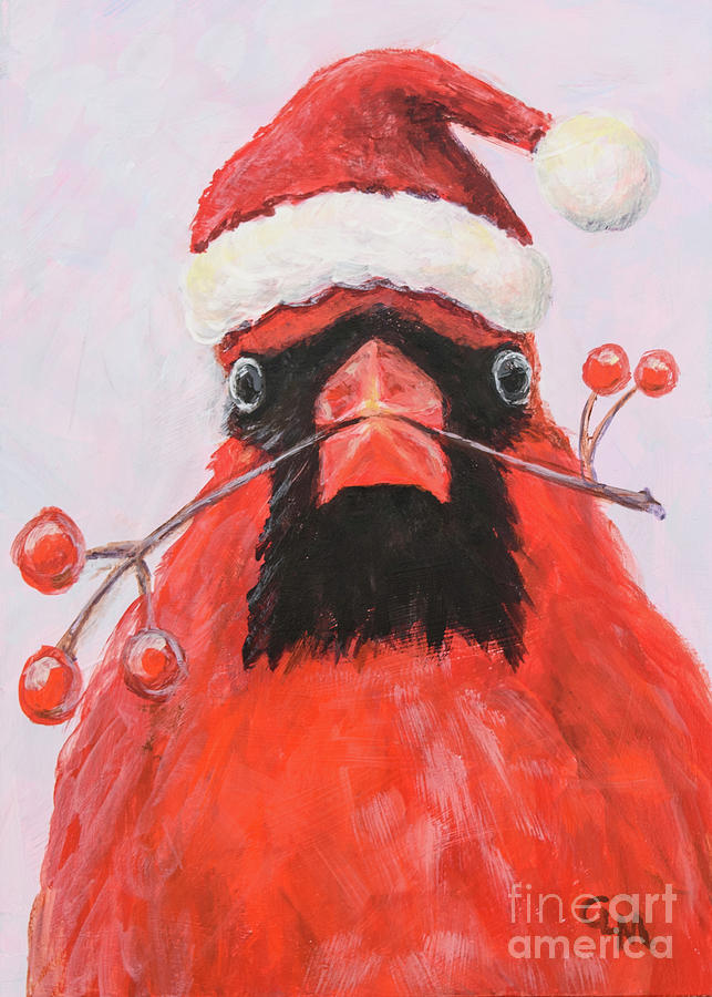 Grumpy Cardinal Painting by Cheryl McClure