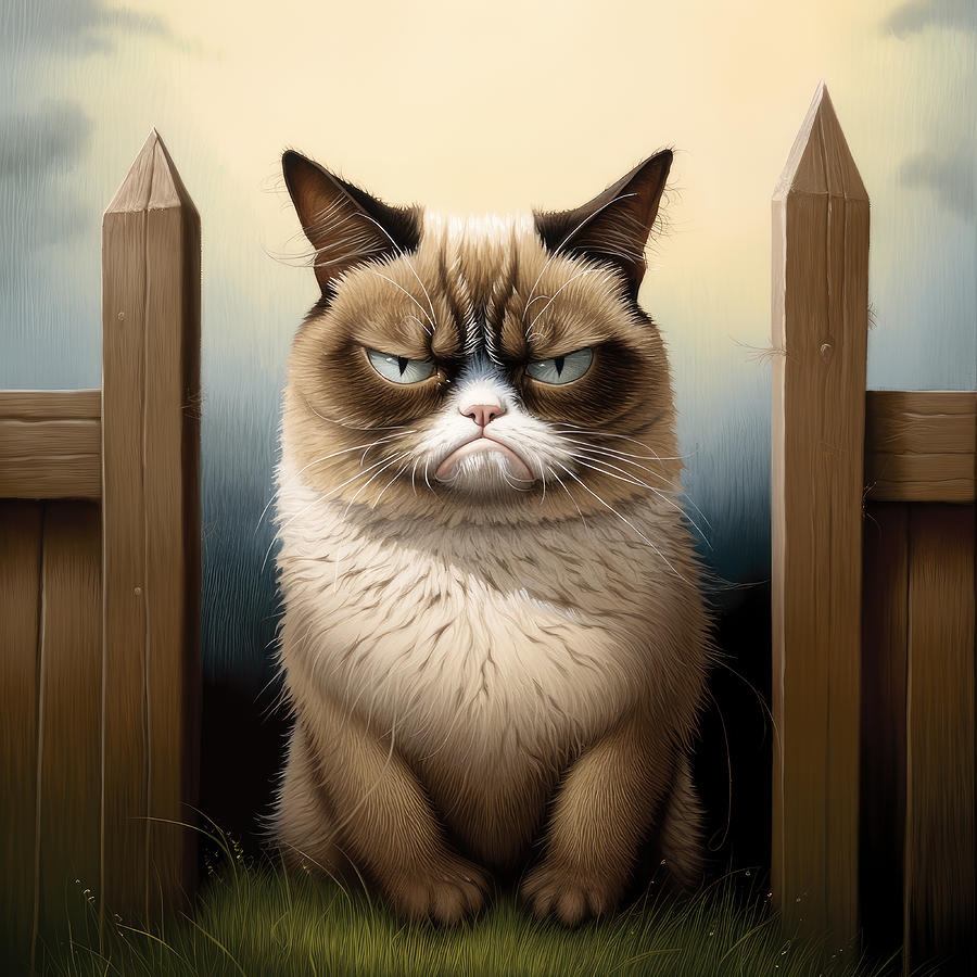 Cat Painting - Grumpy Cat in Spring by My Head Cinema