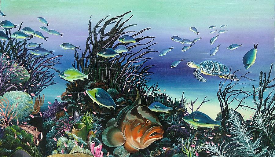 Grumpy Grouper Painting by Karin  Dawn Kelshall- Best