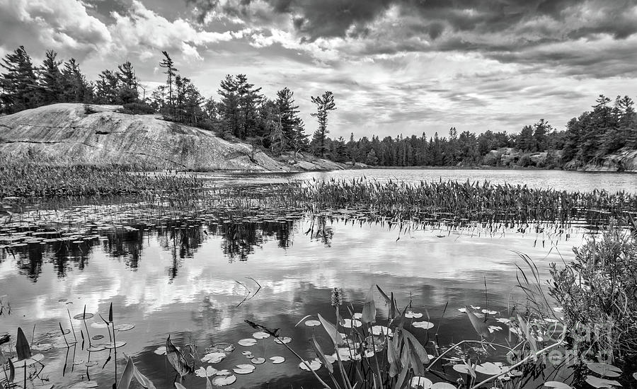 Grundy Lake Landscape in Black and White Photograph by Charline Xia