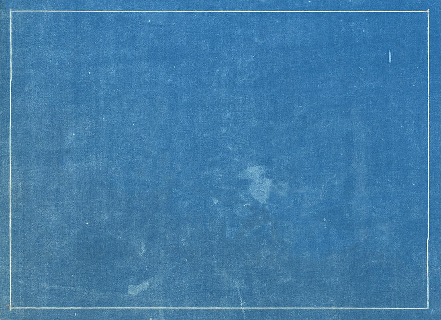 Grunge blue print texture with white line border Photograph by Belterz