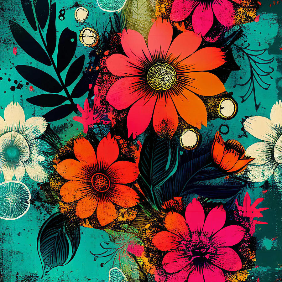 Grunge Colourful Floral Pattern Digital Art by Sam Janner - Fine Art ...