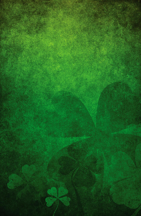 Grunge green background with four leaf clovers Photograph by Mammuth