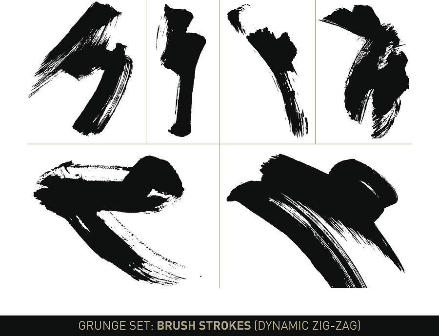Grunge set: Brush strokes zig-zag in b/w Drawing by Thoth_Adan