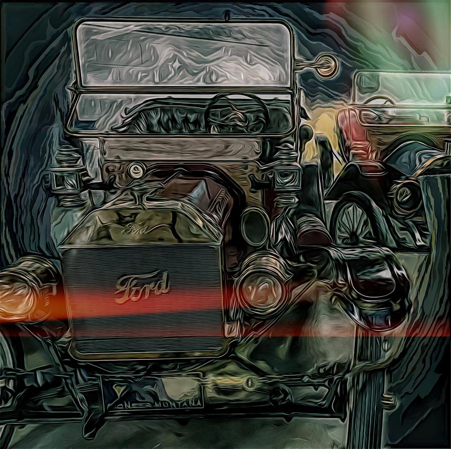 Grungy 1900s Vintage Ford Motorcar Mixed Media by Joan Stratton