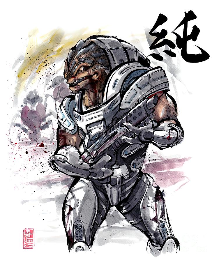 Grunt from Mass Effect Sumie Style Painting by Ella Harrison - Fine Art ...