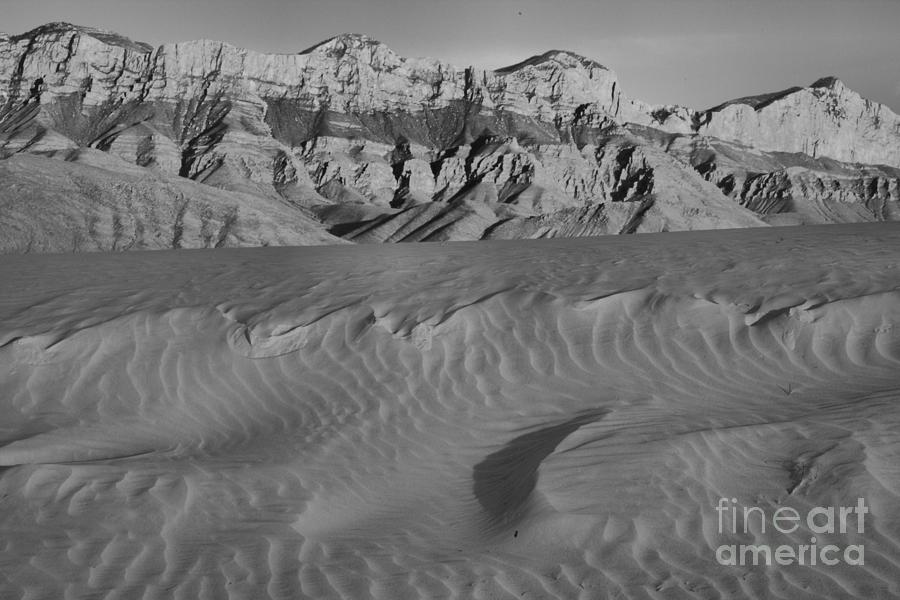 Guadalupe Mountains Salt Basin Dunes Sunset Glow Black And White Photograph by Adam Jewell