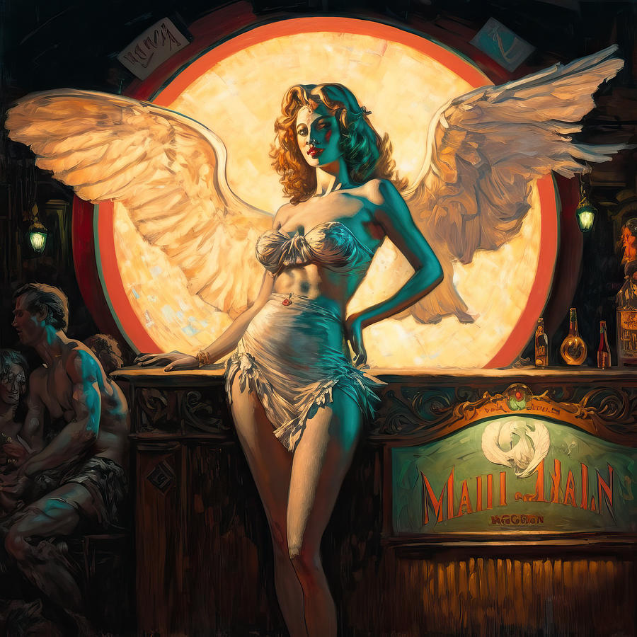 Lamp Painting - Guardian Angel at the bar by My Head Cinema