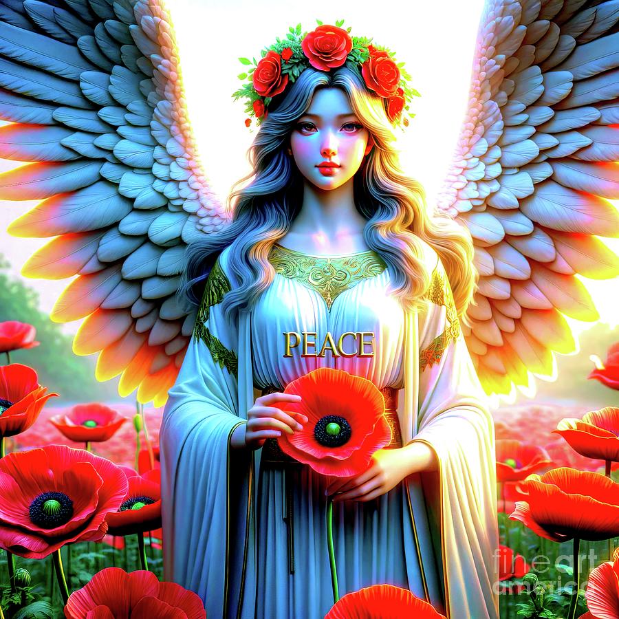 Poppy Digital Art - Guardian Angel of Peace with Poppies For Charity by Rose Santuci-Sofranko
