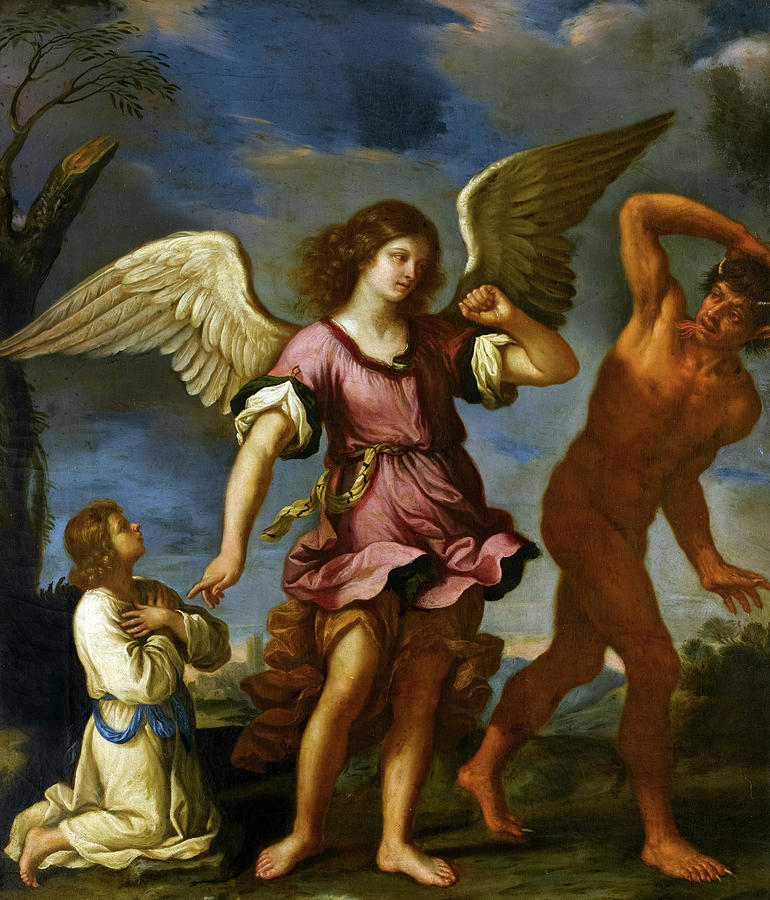 Guardian Angel Protecting a Child from the Devil Painting by Bartolomeo  Gennari
