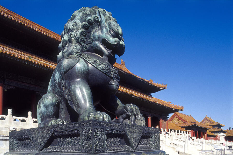 Guardian Lion at Forbidden City on Tiananmen Square, Imperial Palace, Beijing, Dongcheng District, China Photograph by Dallas and John Heaton