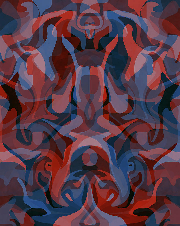 Guardians of the Jungle 2 - Contemporary Abstract Painting - Blue, Red Digital Art by Studio Grafiikka