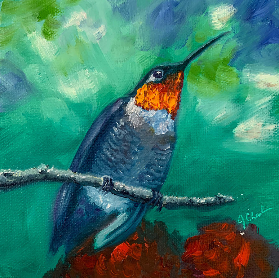 Guarding the Food, Ruby-Throated Hummingbird Painting by Jan Chesler