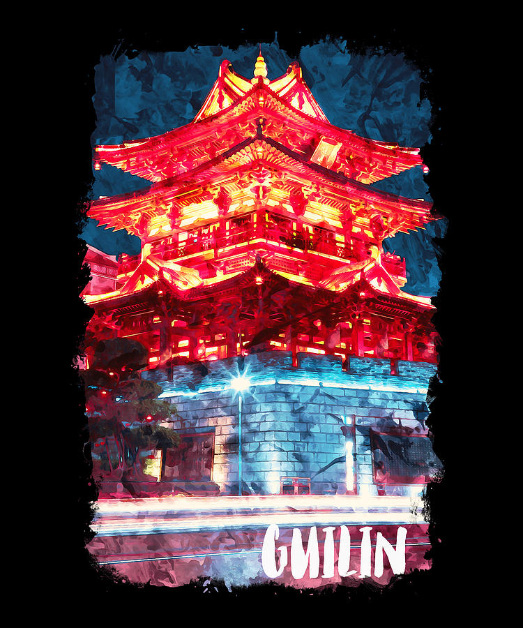 Guilin China city watercolor Digital Art by Alexandru Chirila - Fine ...