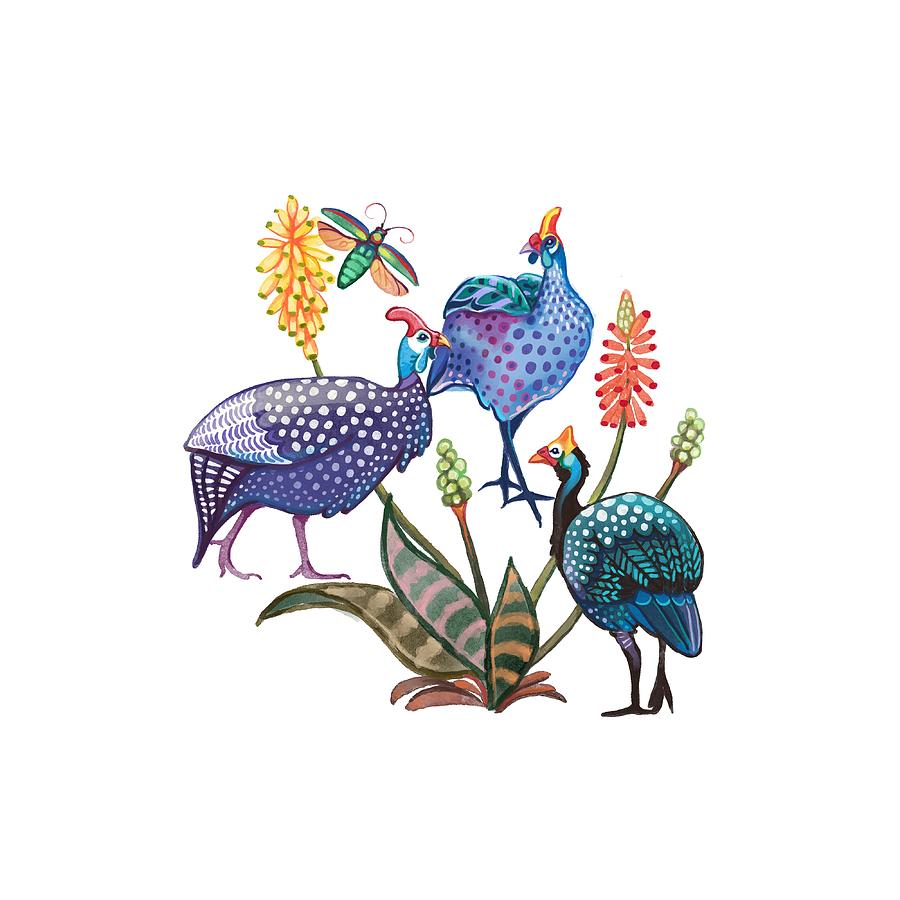 Guinea Fowl and Aloe Digital Art by Ramona Kurten