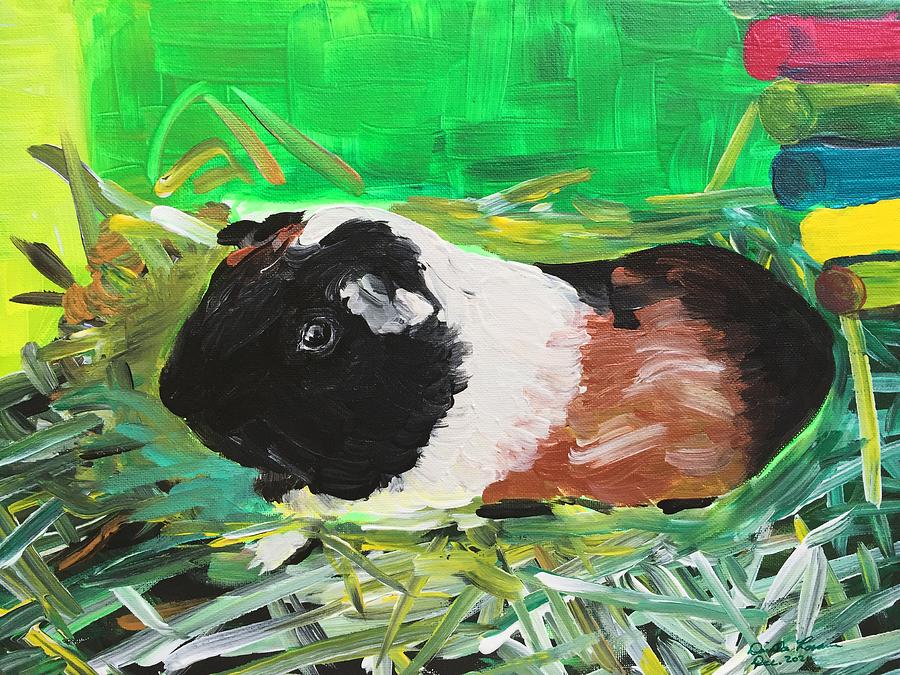 Guinea Pig In Hay Painting by Danielle Rosaria