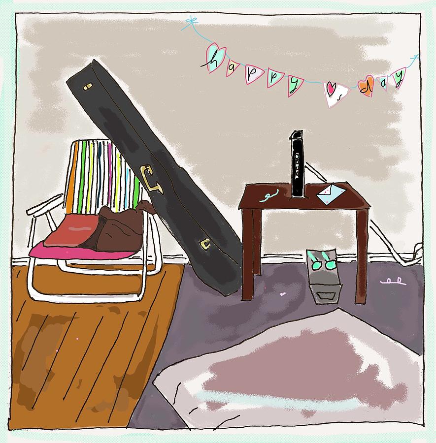 Guitar And Chair  Valentine Drawing by Ashley Rice